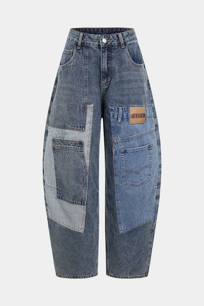 Denim Patchwork Barrel Jeans