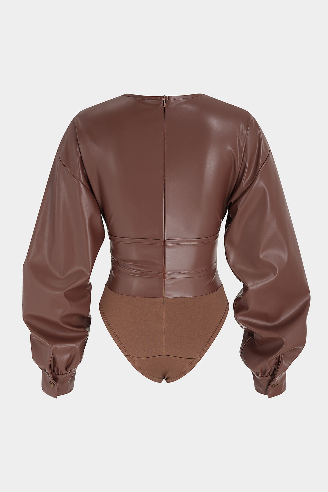 Leren-look patchwork body met gedraaid detail en knoopdetail