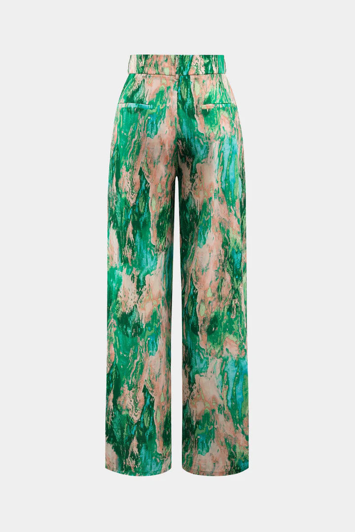 Broek met marmerprint, hoge taille, lange en rechte pijpen