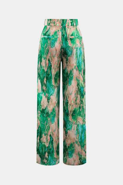 Broek met marmerprint, hoge taille, lange en rechte pijpen