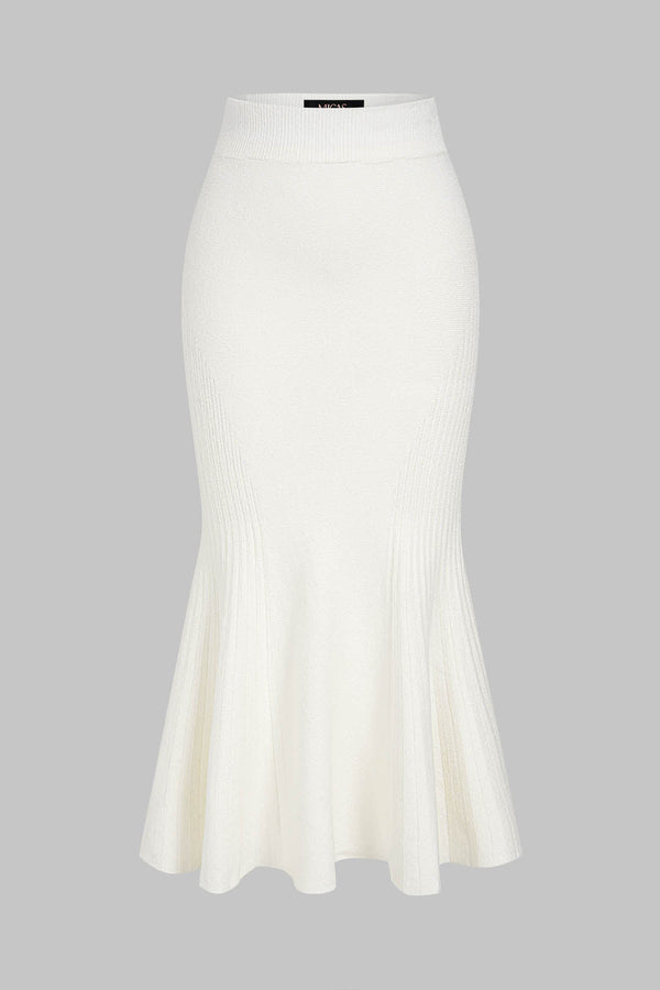 Effen gebreide rok met ruches en hoge taille