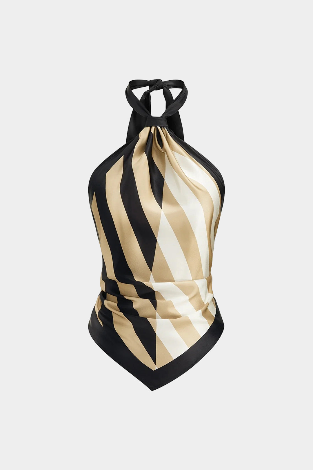 Gestreepte satijnen tanktop met halternek en open rug