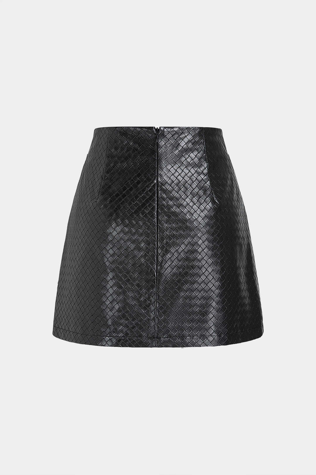 Leren-look minirok met zakken en hoge taille