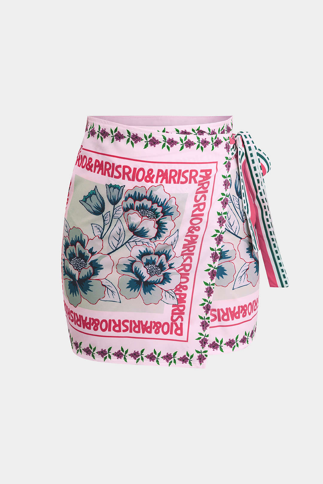 Bloemenprint minirok met knoopdetail en wikkelmodel