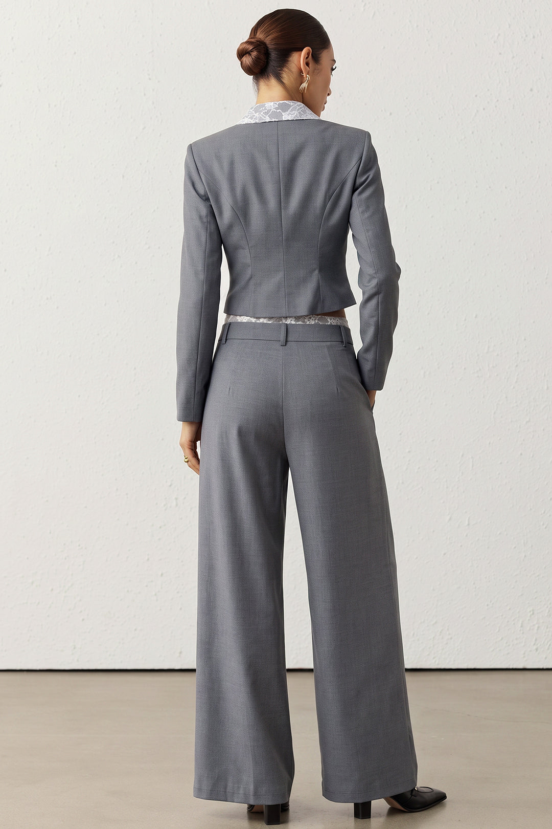Patchwork asymmetrische blazer met kanten rand
