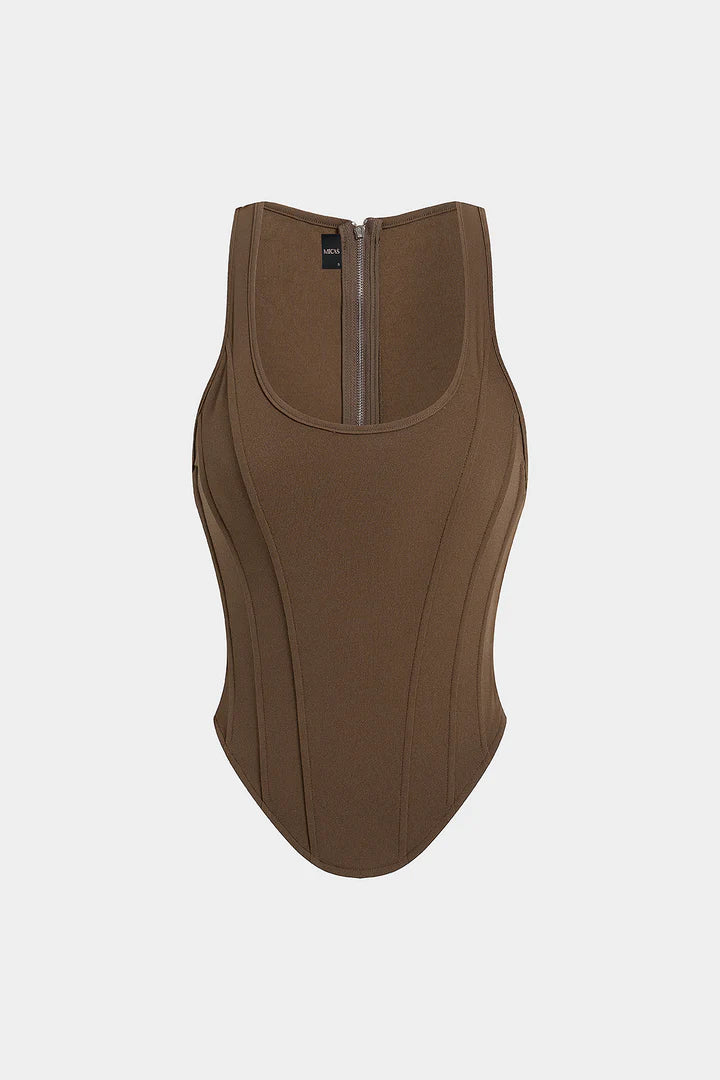 Tanktop met ritssluiting en korsettaille