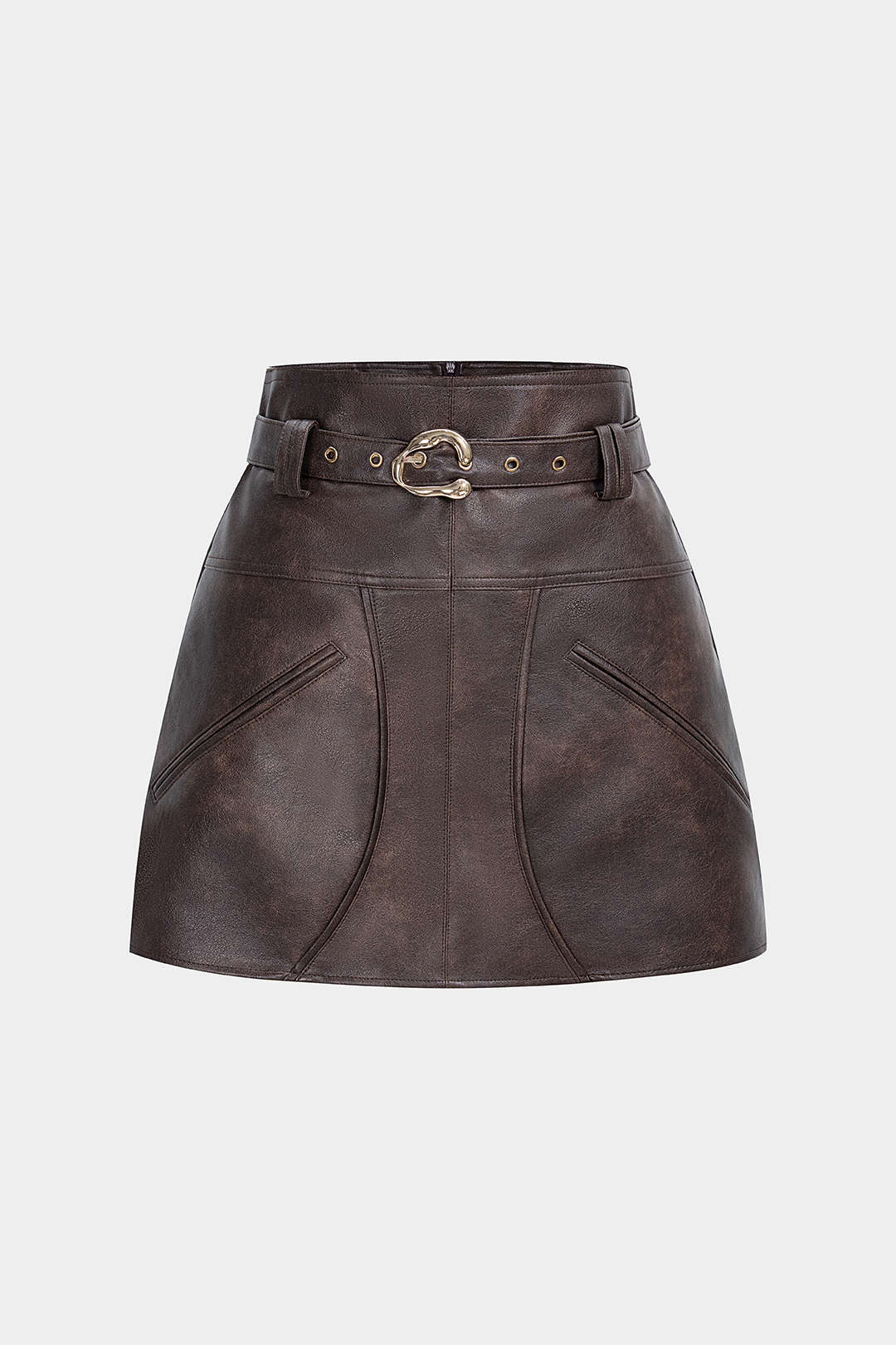 Leren-look rok met zakken en riem