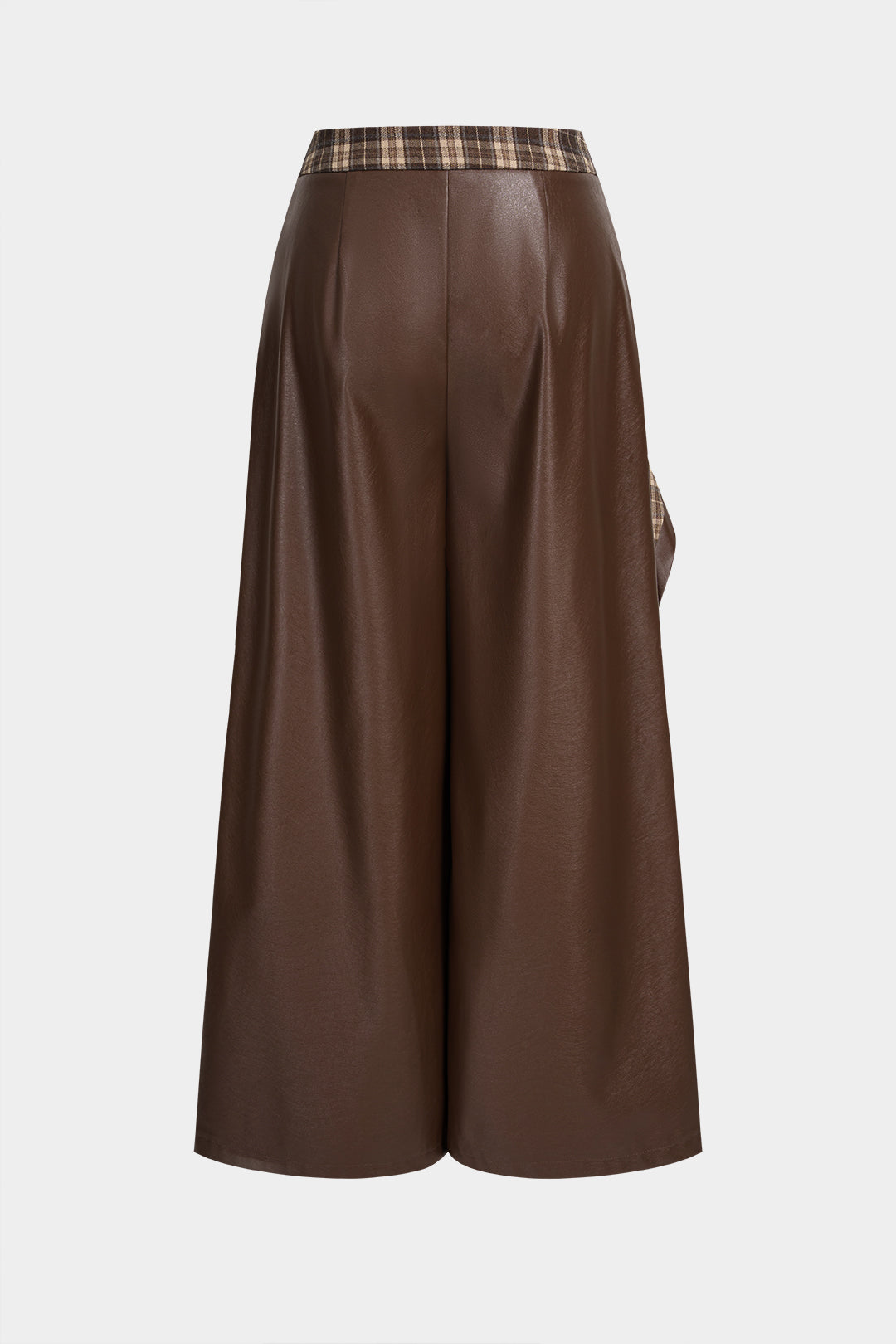 Geruite leren-look broek met wijde pijpen
