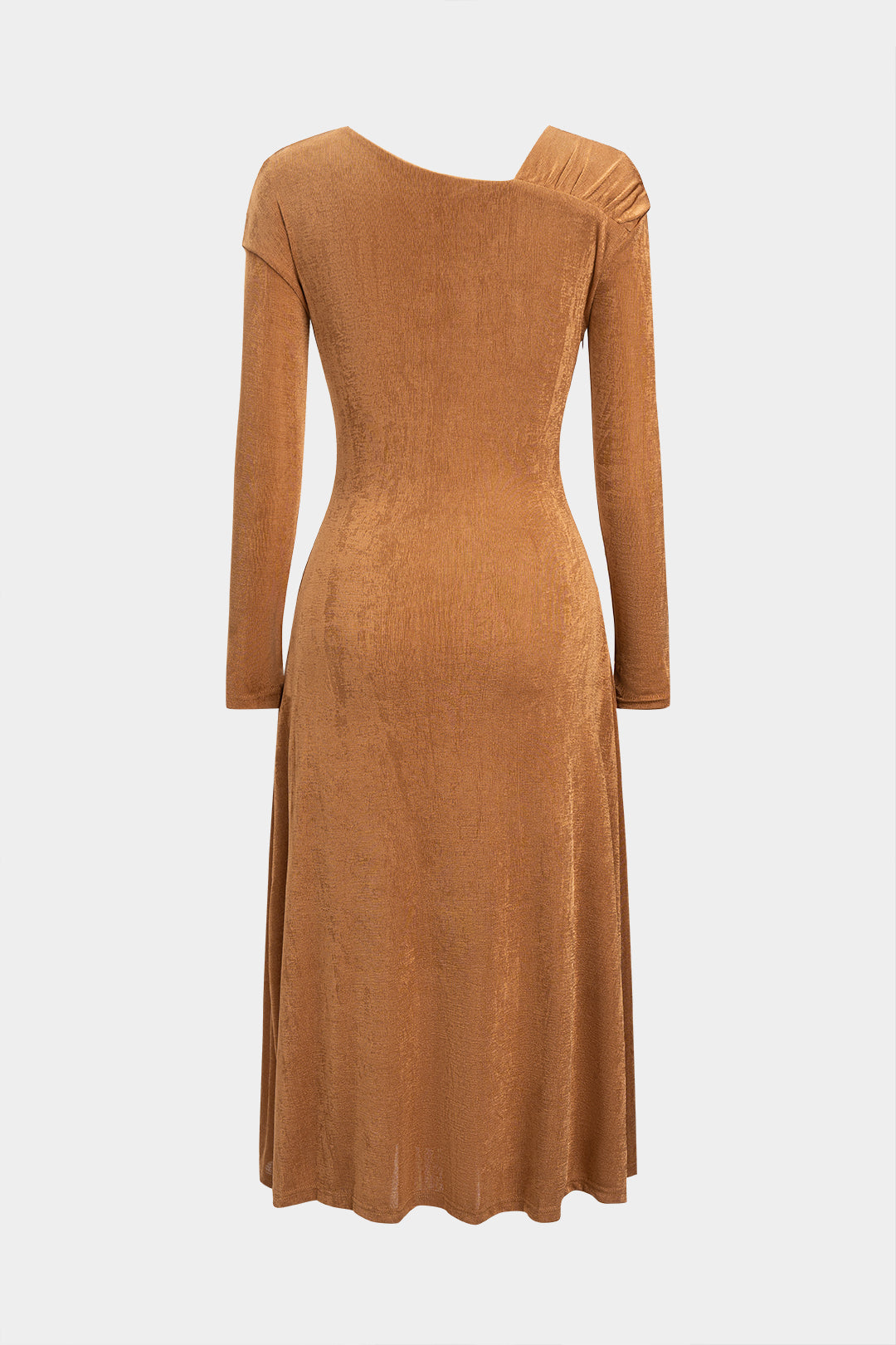 Asymmetrische maxijurk met ruches en lange mouwen