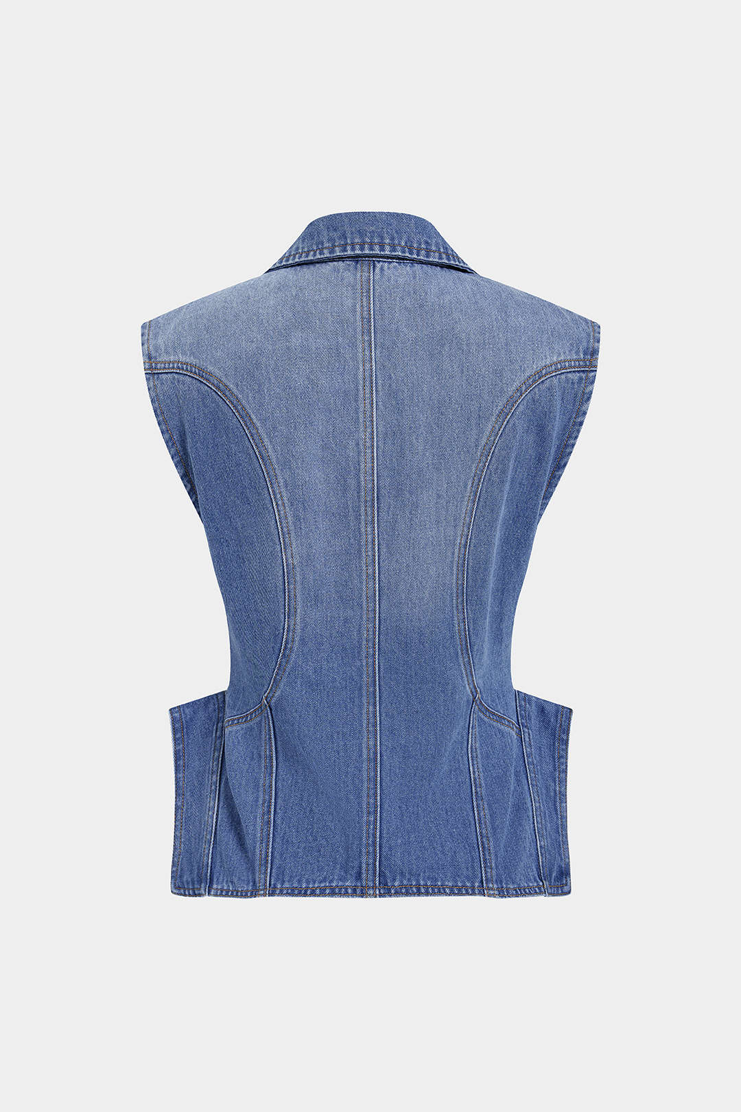 Denim metallic gilet met reverskraag en knoopjes
