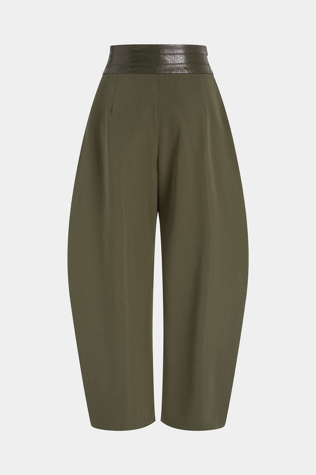 Leren-look patchwork broek met ruches en hoge taille