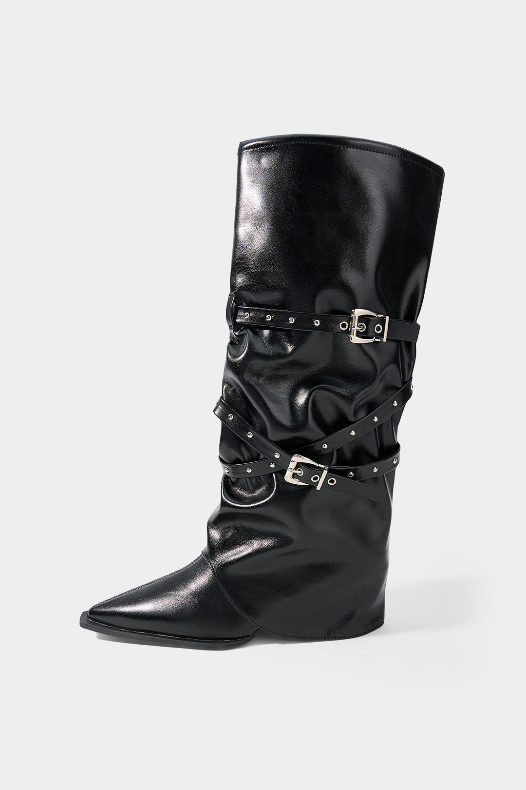 Olivia - Leren-look kniehoge laarzen met studs
