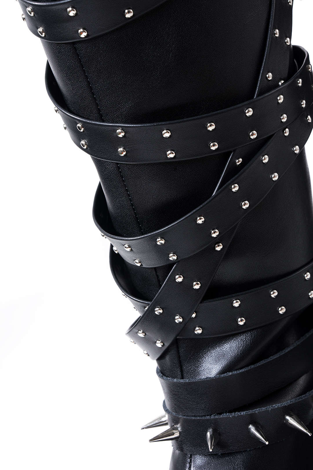 Paula - Leren-look kniehoge laarzen met studs
