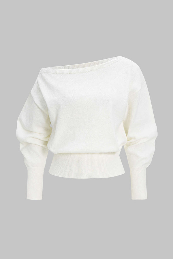Ilse - Gebreide asymmetrische top met één schouder en lange mouwen