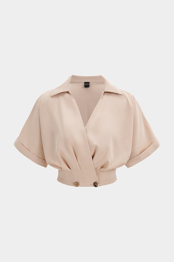 Blouse met V-hals, ruches en korte mouwen