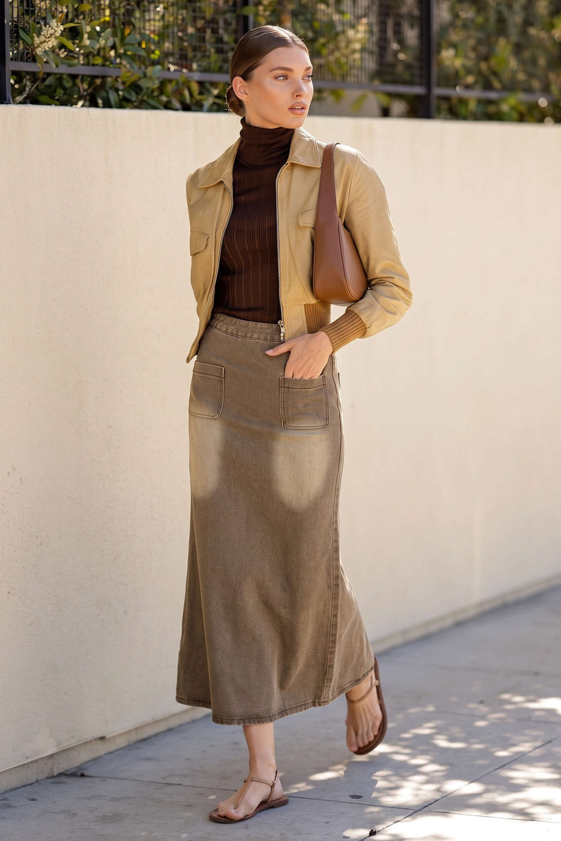 Denim rok met zakken, rits en split