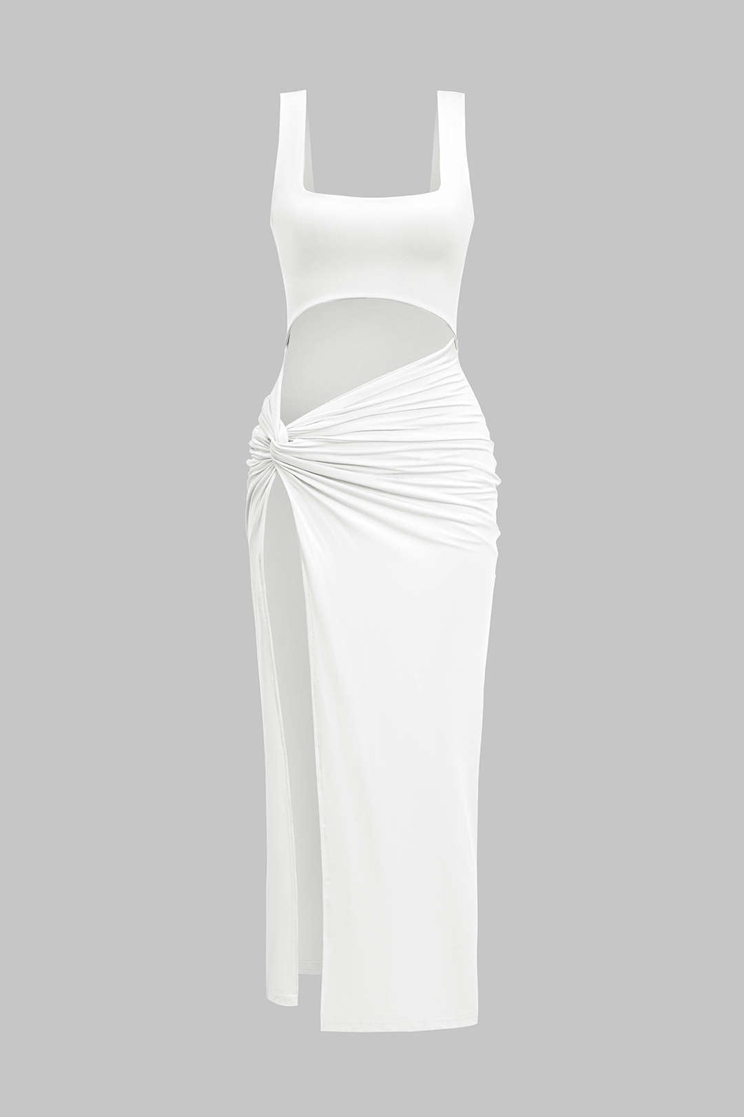 Effen midijurk met gedraaid detail, uitsnijding en split