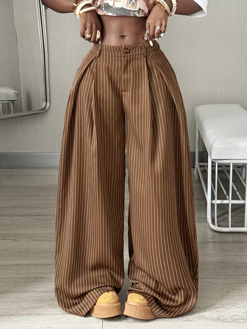 Oversized Bruine Gestreepte Cargobroek