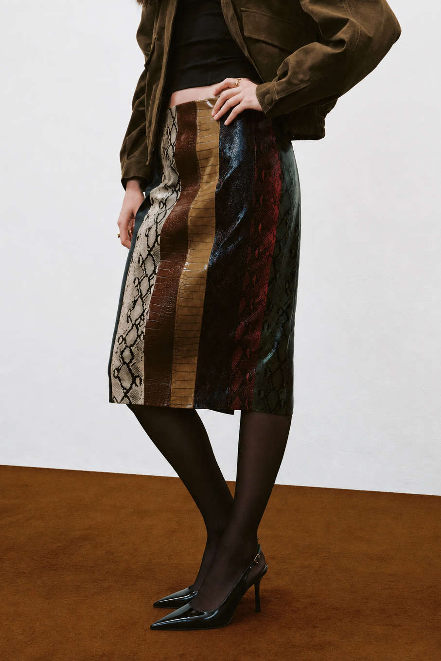 Jet - Leren-look patchwork rok