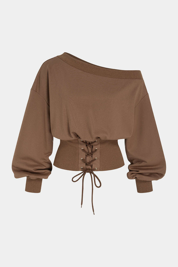 Sweater met één schouder, strik en lange mouwen