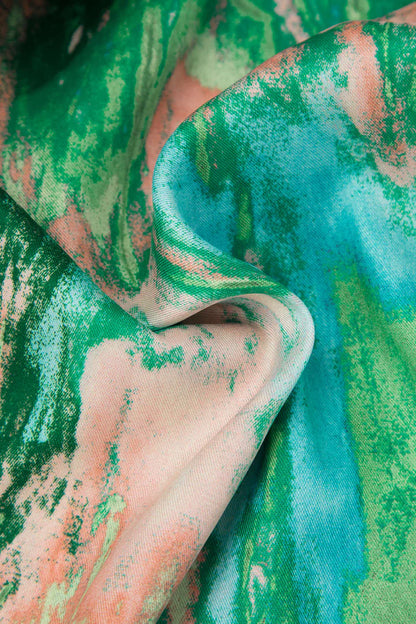Broek met marmerprint, hoge taille, lange en rechte pijpen