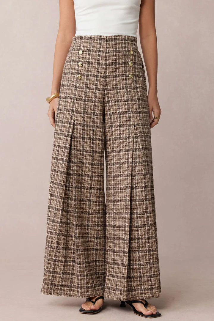 Geruite, dubbelzijdige broek met hoge taille
