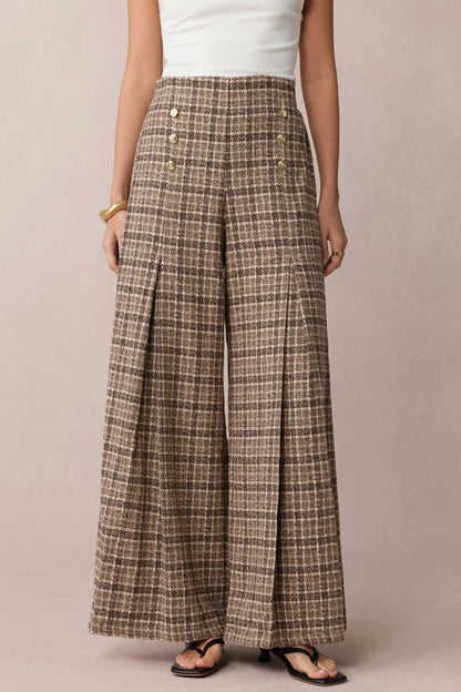 Geruite, dubbelzijdige broek met hoge taille