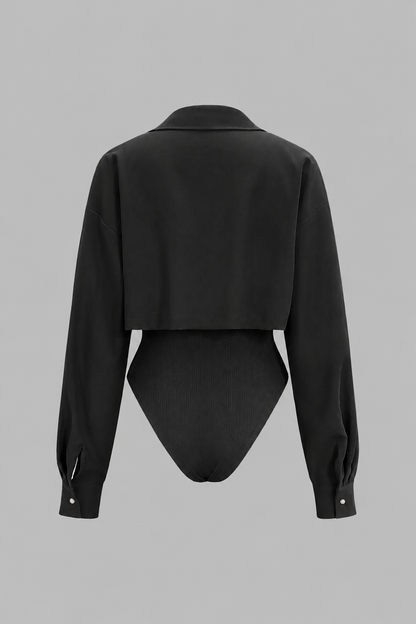 Patchwork Button Long Sleeve Bodysuit