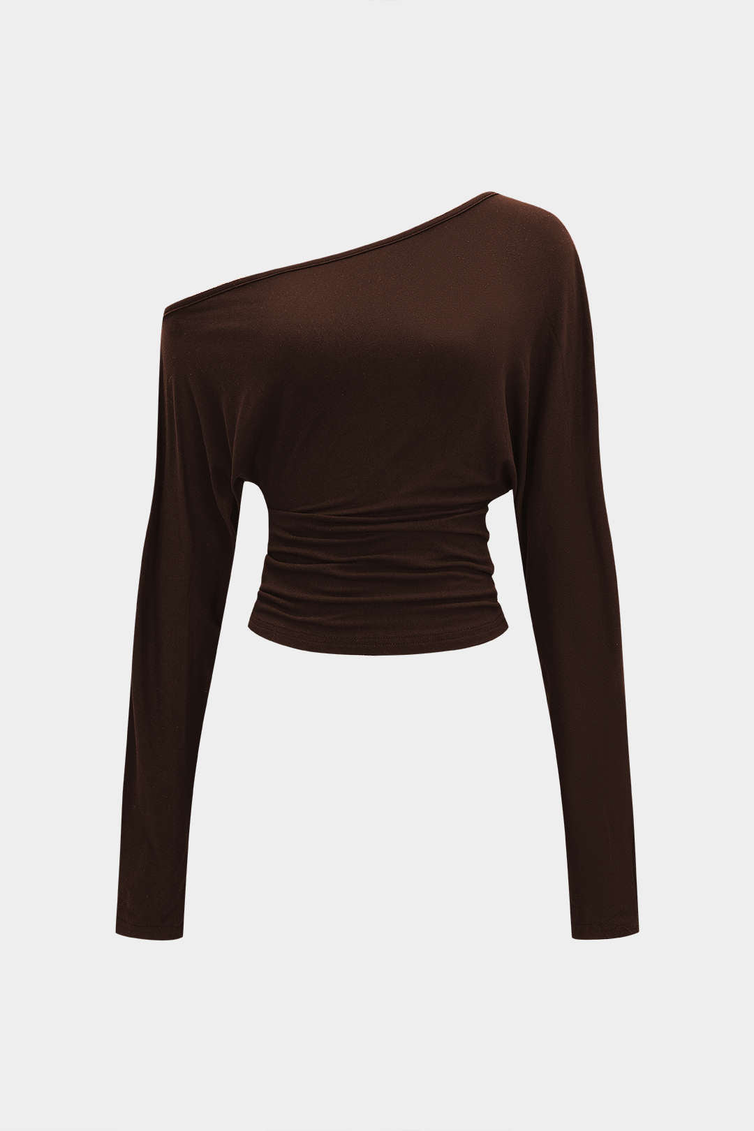 Asymmetrische top met uitsnijding, ruches en lange mouwen