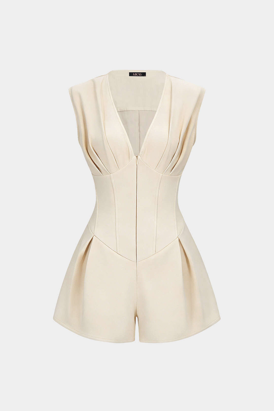 Mouwloze playsuit met V-hals, ruches en rits
