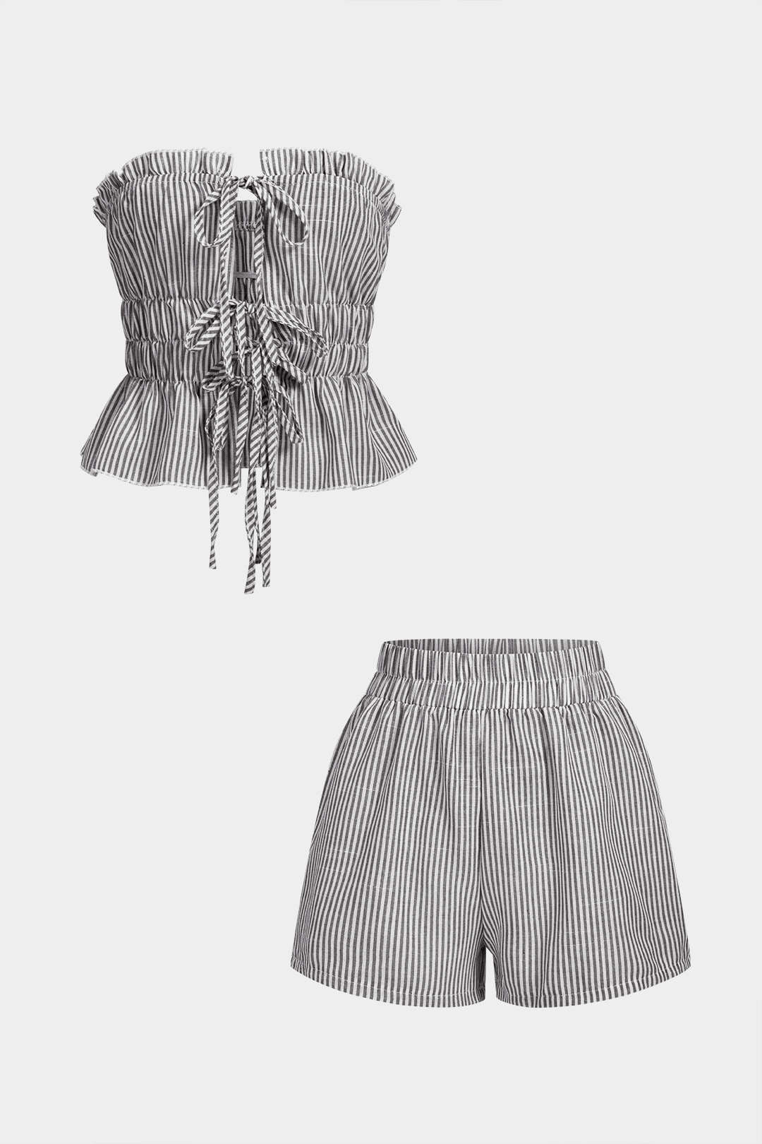 Mae - Gestreepte set met strapless top en short