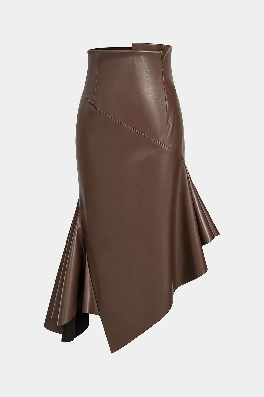 Yasmin - Leren-look asymmetrische rok met ruches