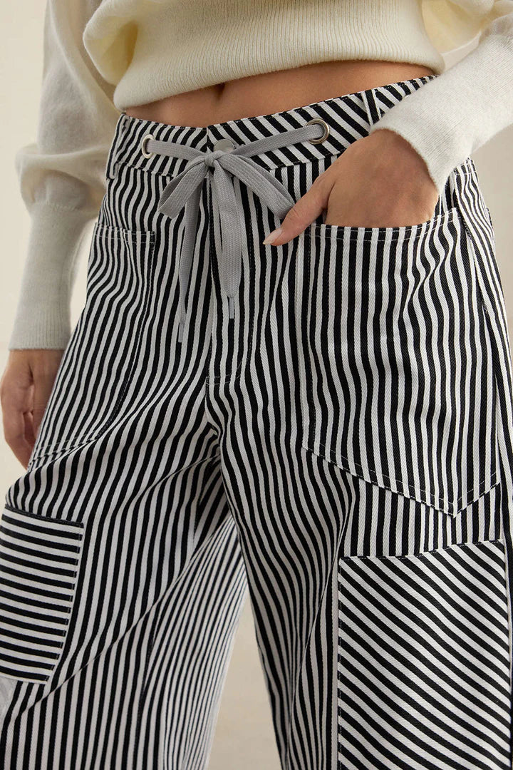 Gestreepte broek met zakken en trekkoord