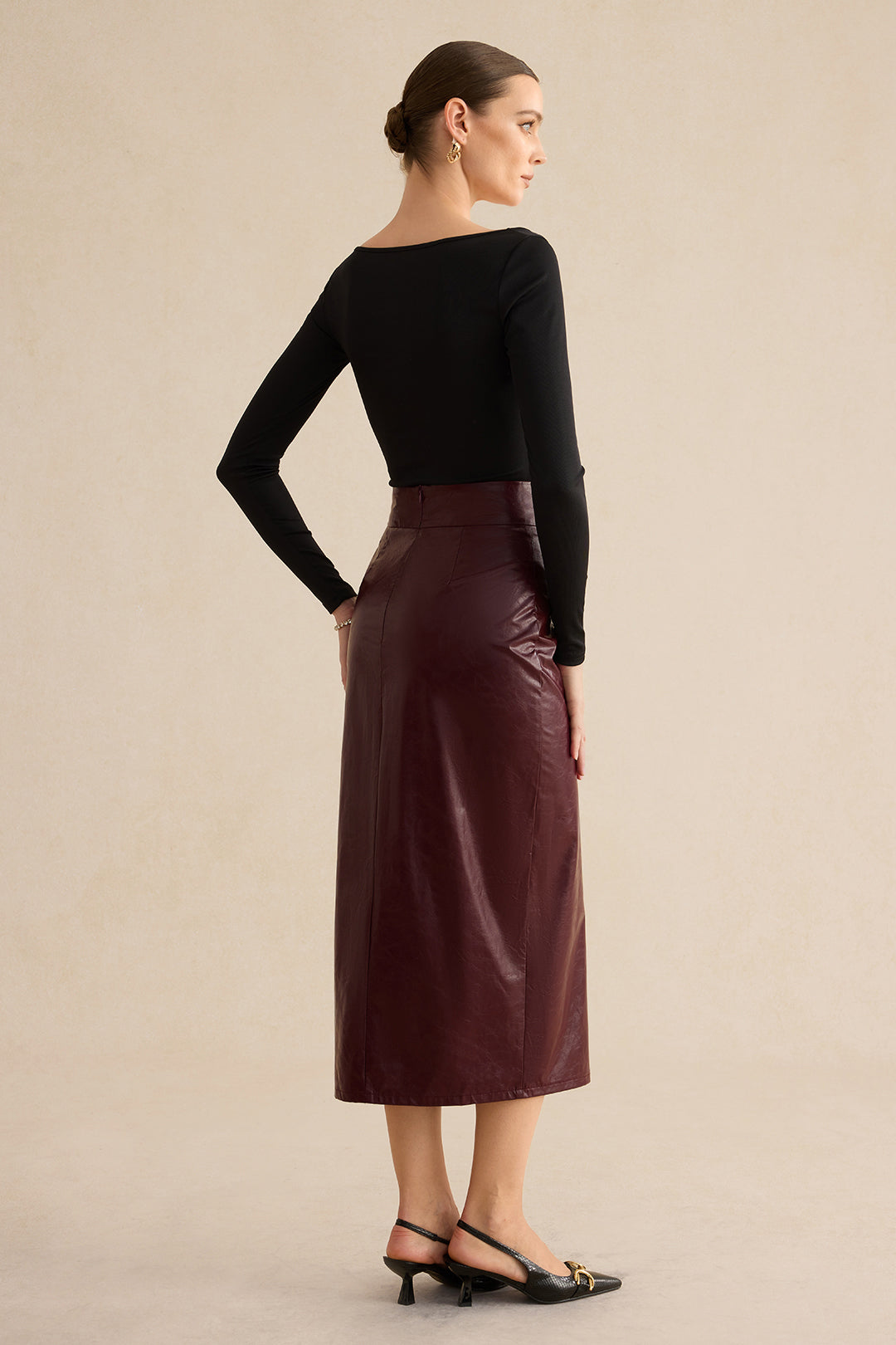 Merel - Leren-look rok met split