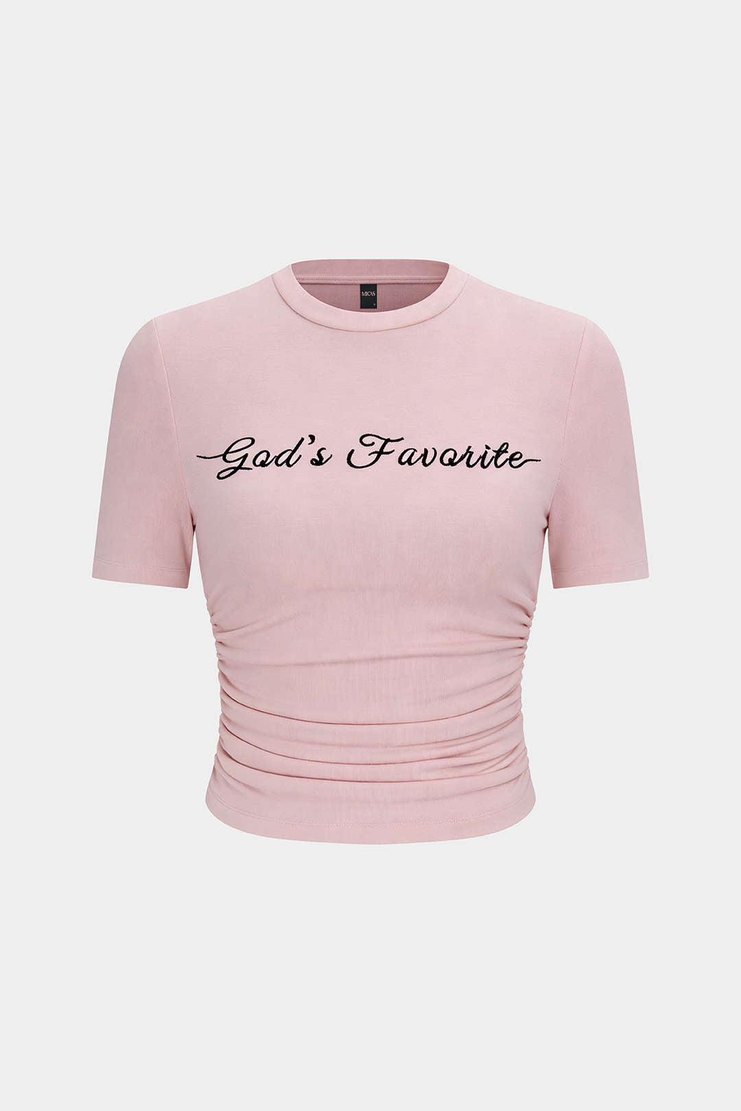 T-shirt met borduursel, ronde hals en ruches