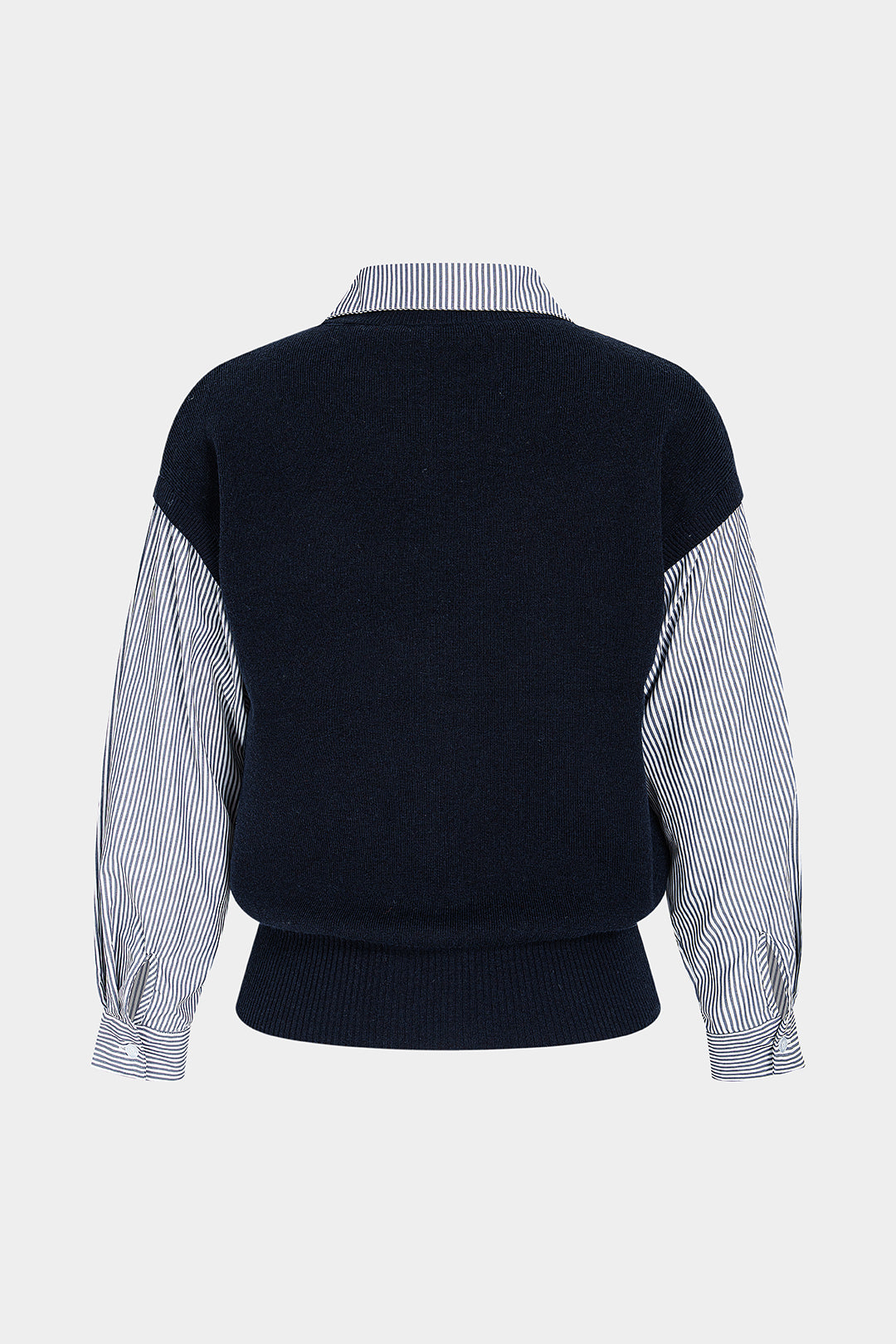 Gebreide patchwork top met revers en lange mouwen