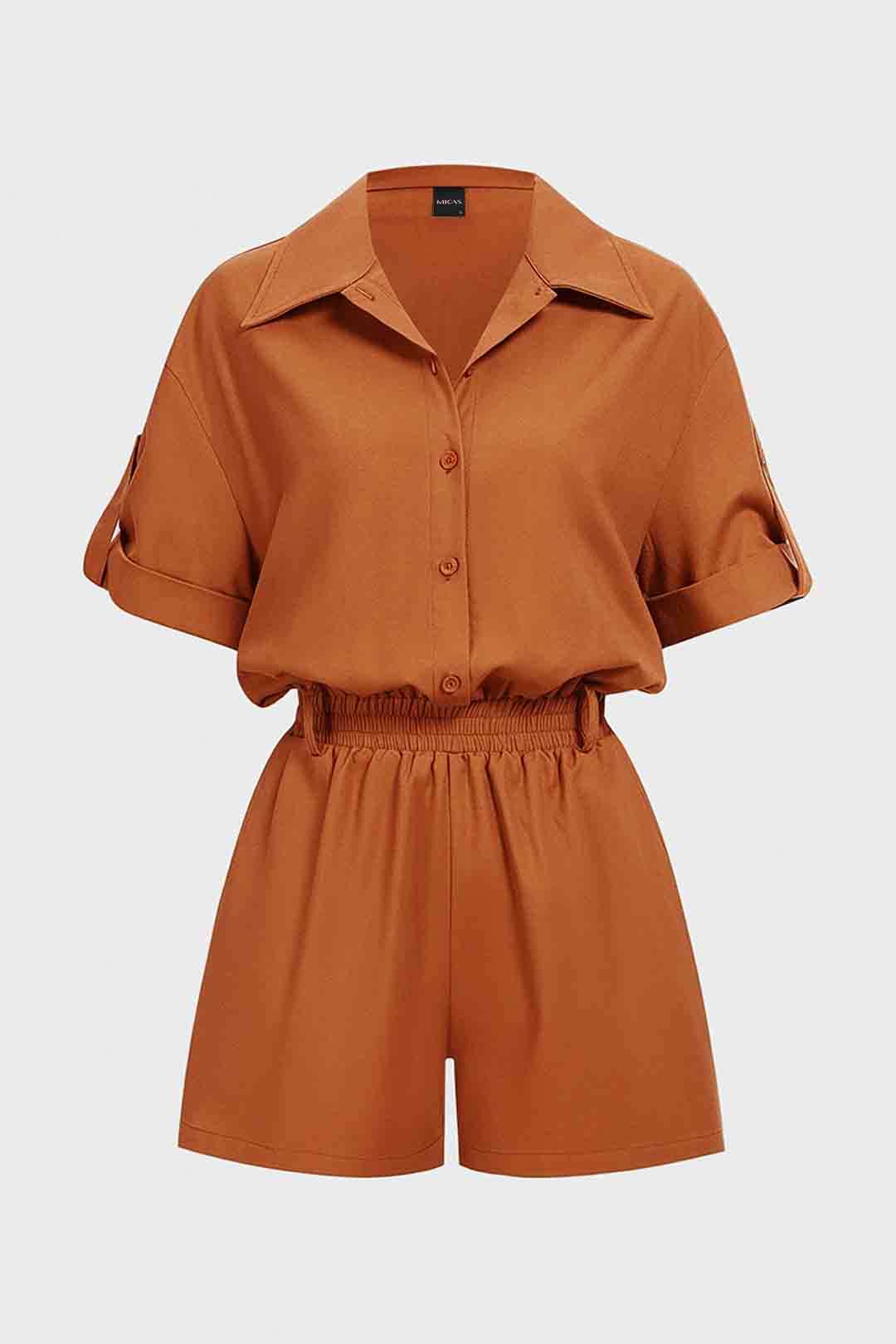 Linnen playsuit met knoopjes, smokwerk en korte mouwen