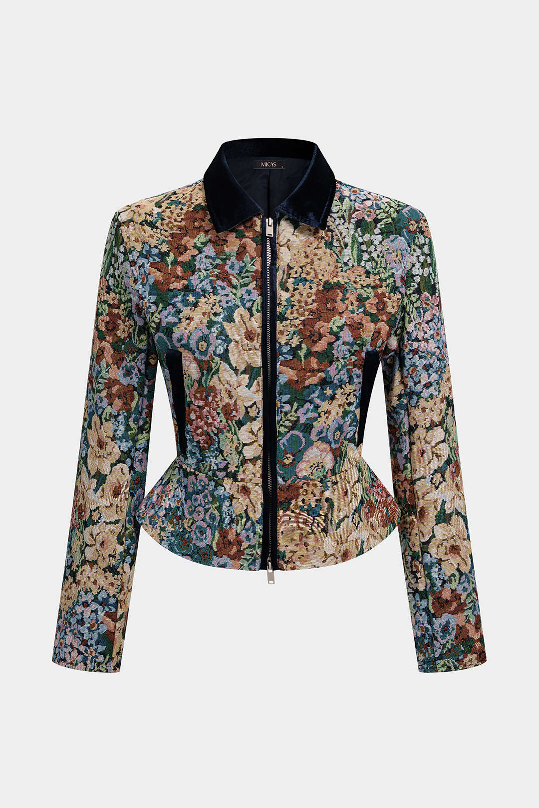 Jacquard patchwork jasje met revers en rits