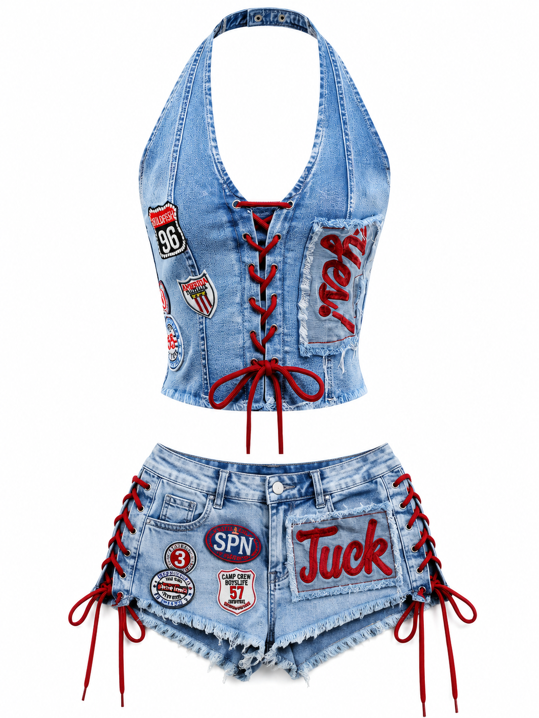 Y2K Denim Embroidery Craft Short