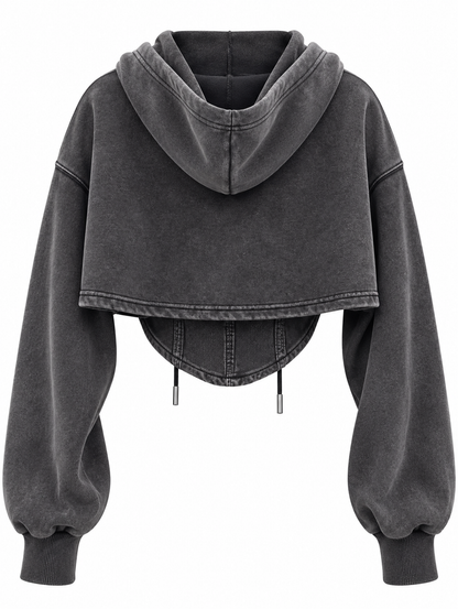 Vintage patchwork hoodie met trekkoord