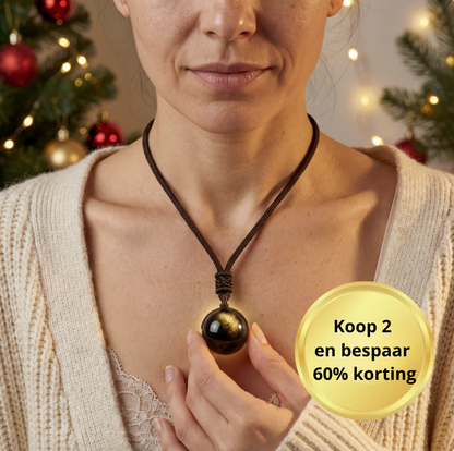 'Keiko’ Goud Obsidiaan Hanger Ketting