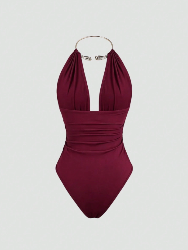 Bodysuit met metallic details, halternek en open rug