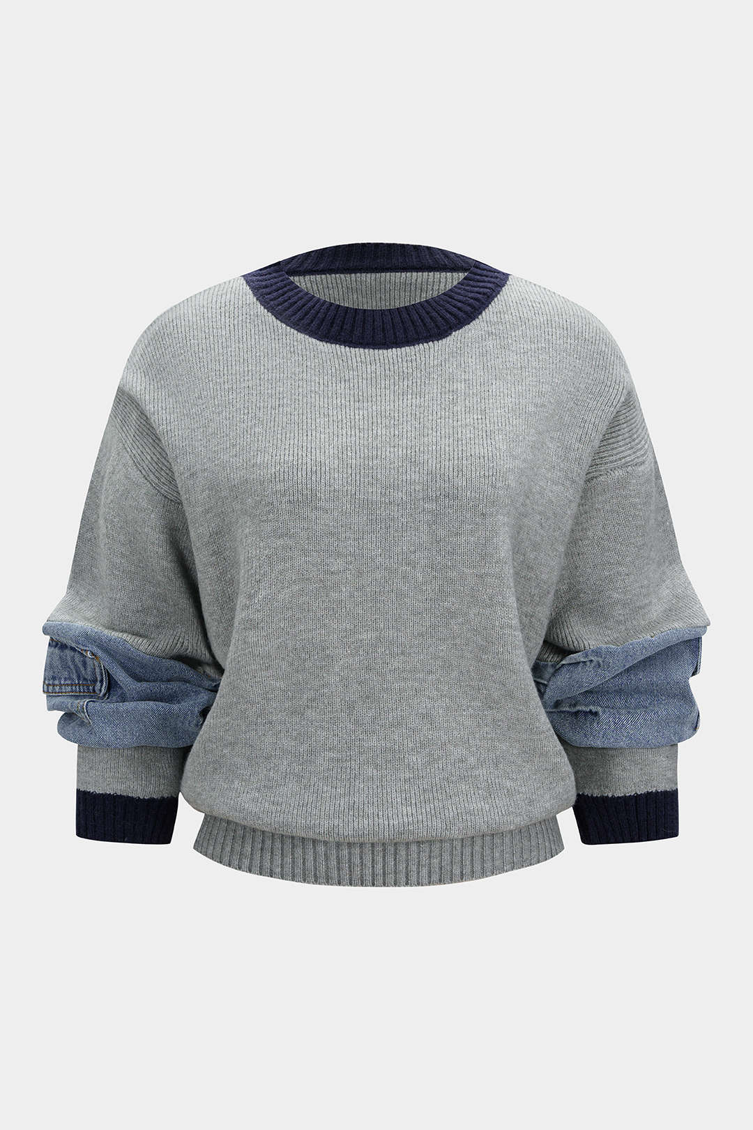 Gebreide denim top met lange mouwen