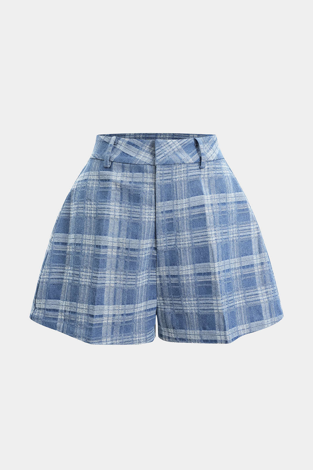 Denim geruite short met knoopjes en rits