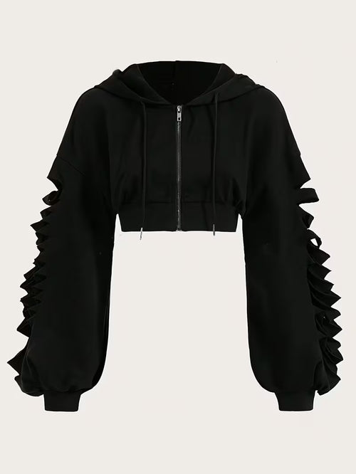 Cropped Bolero Hoodie met Rits