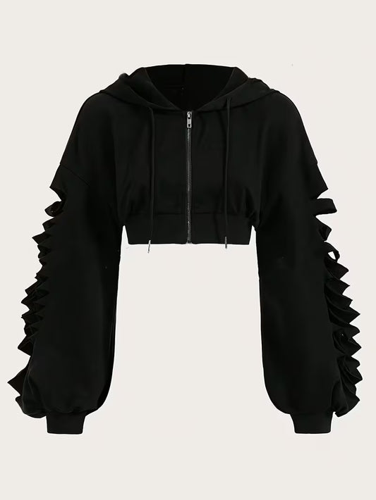 Cropped Bolero Hoodie met Rits