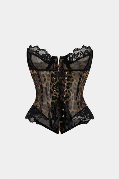 Leopard Print Mesh Patchwork Tube Top