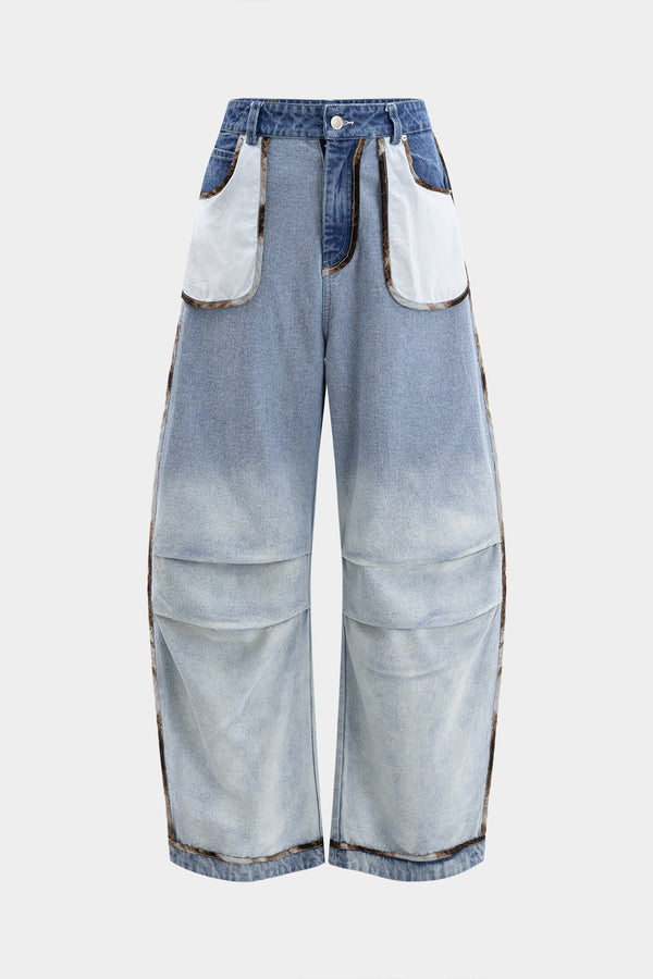 Jeans met ruches, zakken en wijde pijpen