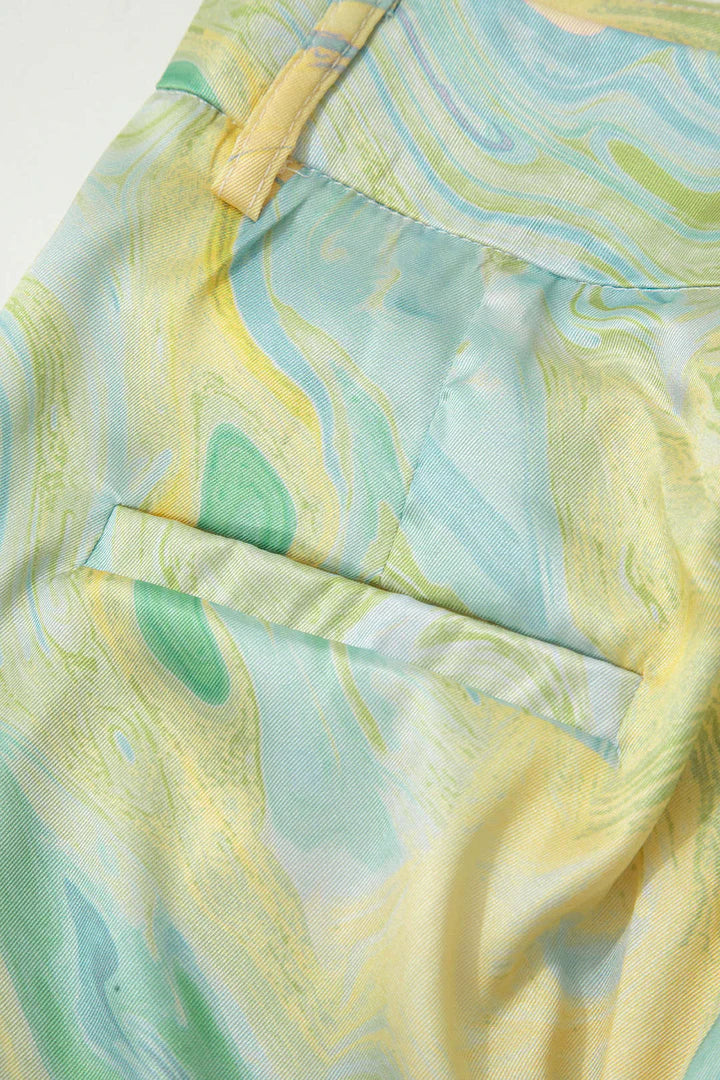 Broek met marmerprint, hoge taille, lange en rechte pijpen