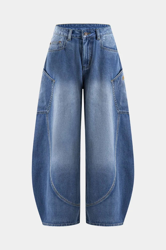 Denim jeans met wijde pijpen en verwassen look